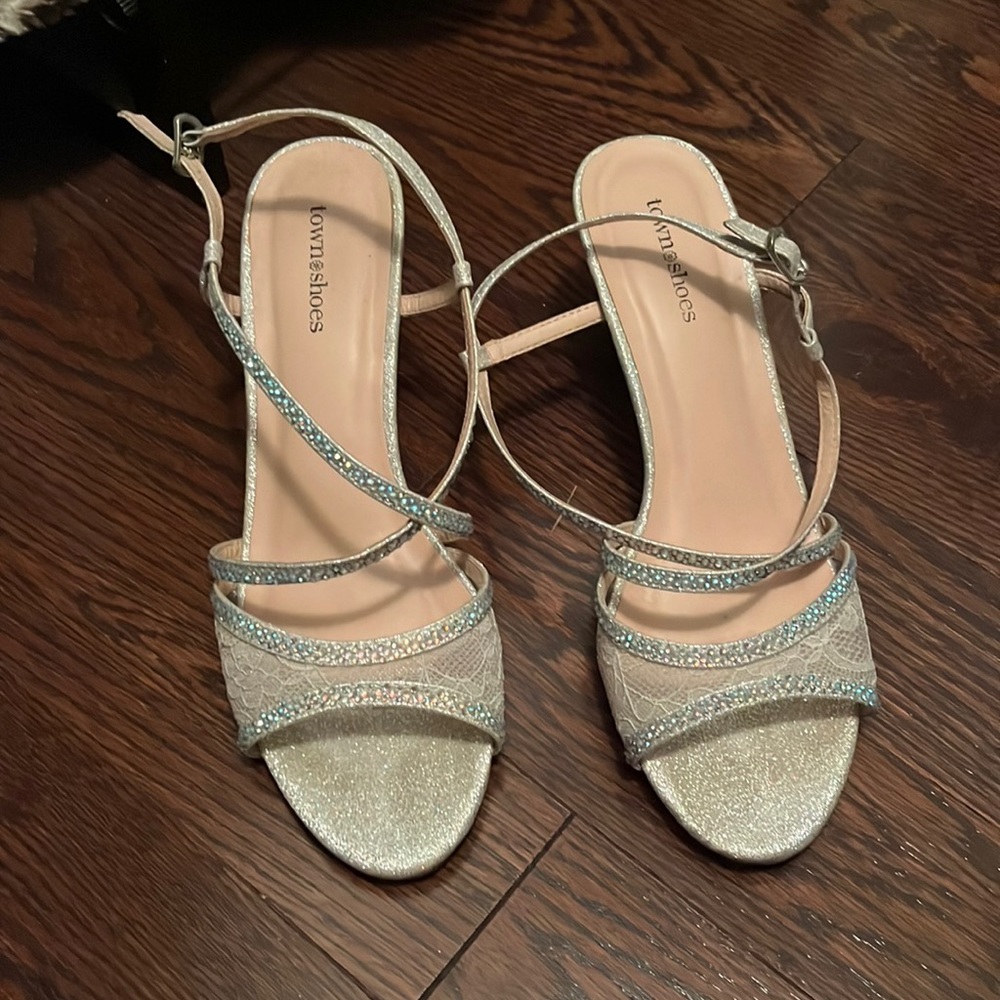 White sparkly heels , size 9 1/2, wore once for my wedding day